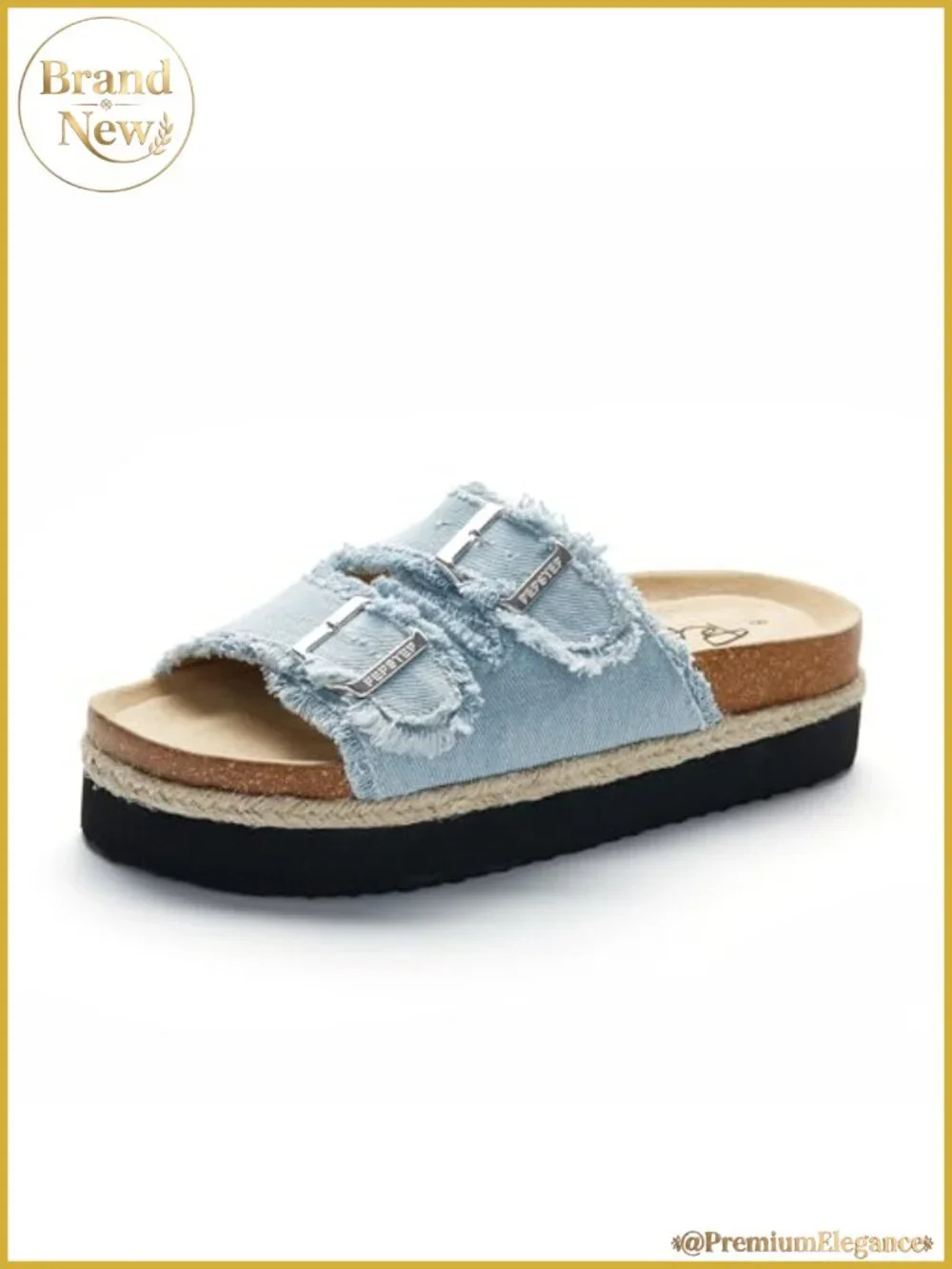 Platform Slide Sandals Soft Cork Footbed Adjustable Double Buckle Strap